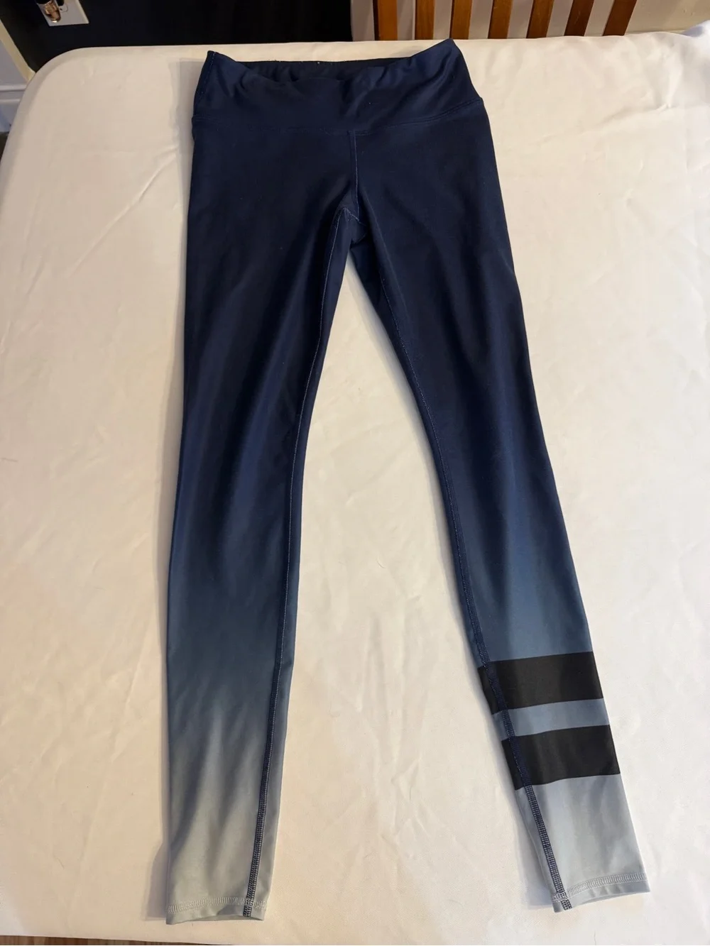 ALO Yoga Navy Ombre Leggings with Black Ankle Stripes